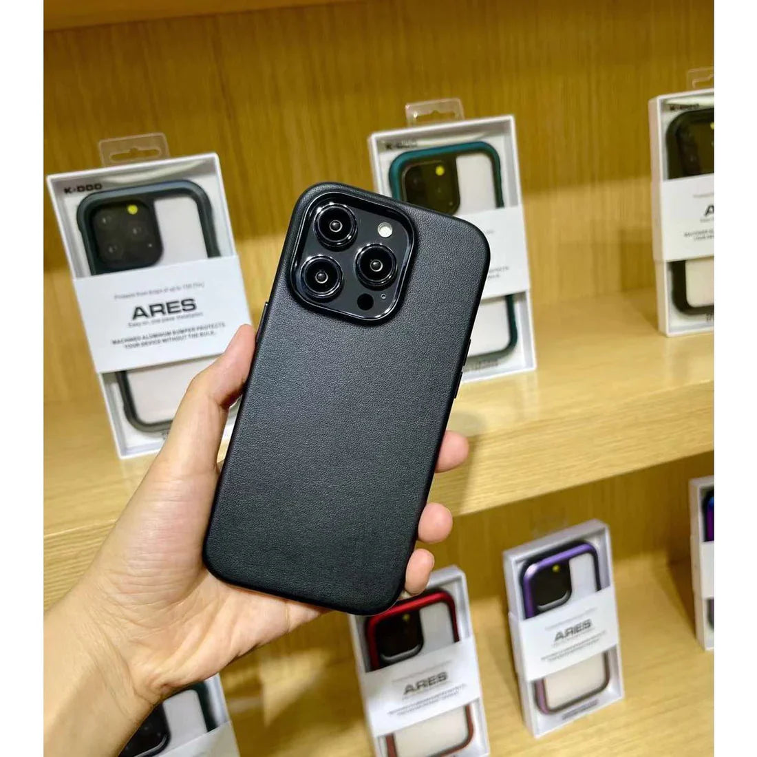 iPhone 15 Pro Max Leather Case Kdoo Classic Series Genuine Leather Case - Black