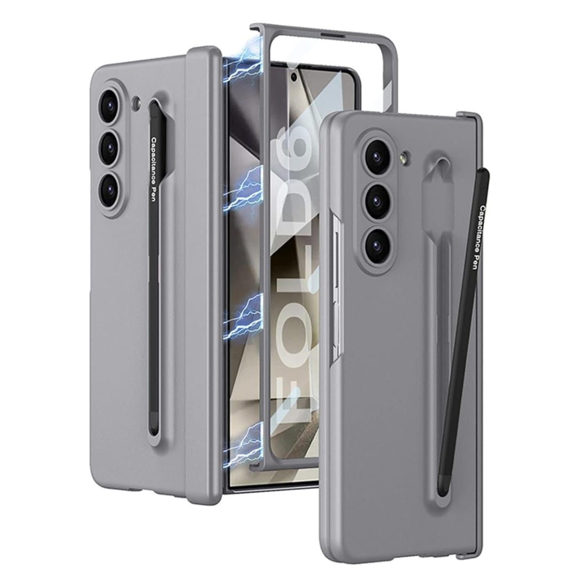 Samsung Galaxy Z Fold 6 Slim PC Case with Magnetic Hinge Protection Metal Pen & Front Glass