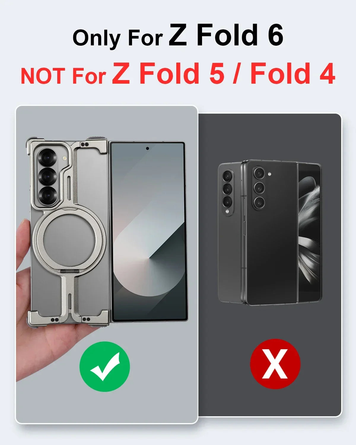 Samsung Galaxy Z Fold 6 Frameless T Shape Metal Bumper Case with Magnetic Ring Stand