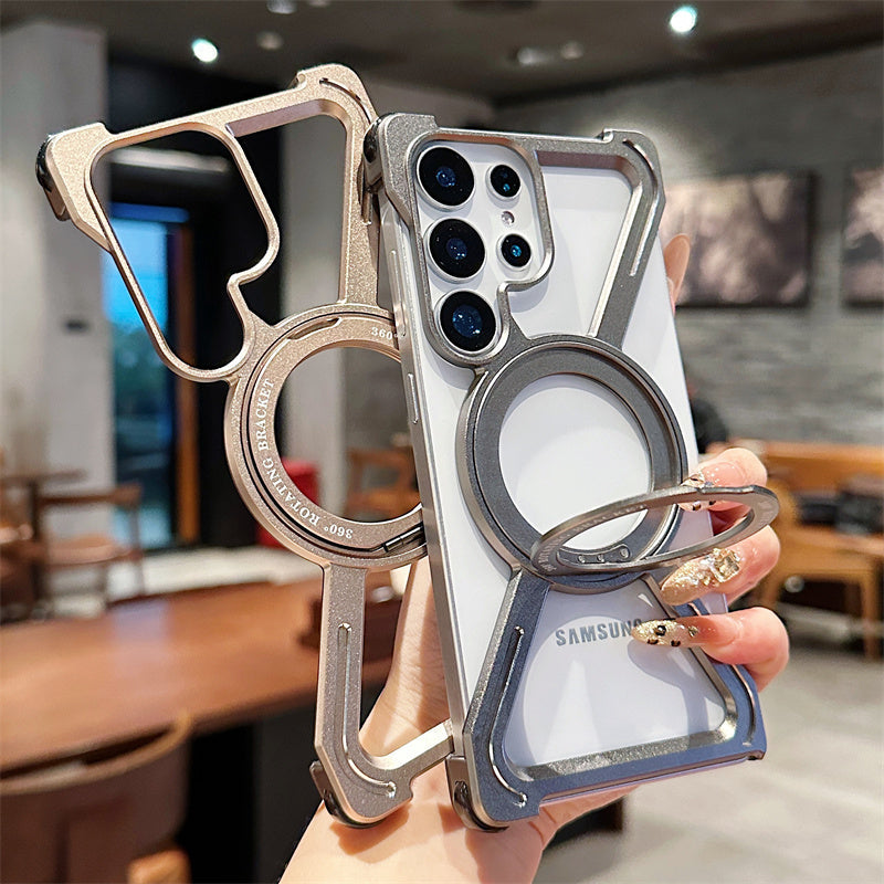 Samsung Galaxy S25 Ultra Frameless Metal Bumper Case with Magsafe & 360° Rotatable Ring & Kickstand - Titanium