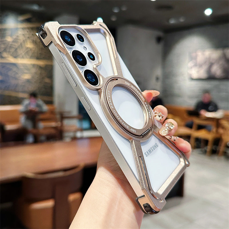 Samsung Galaxy S25 Ultra Frameless Metal Bumper Case with Magsafe & 360° Rotatable Ring & Kickstand - Titanium