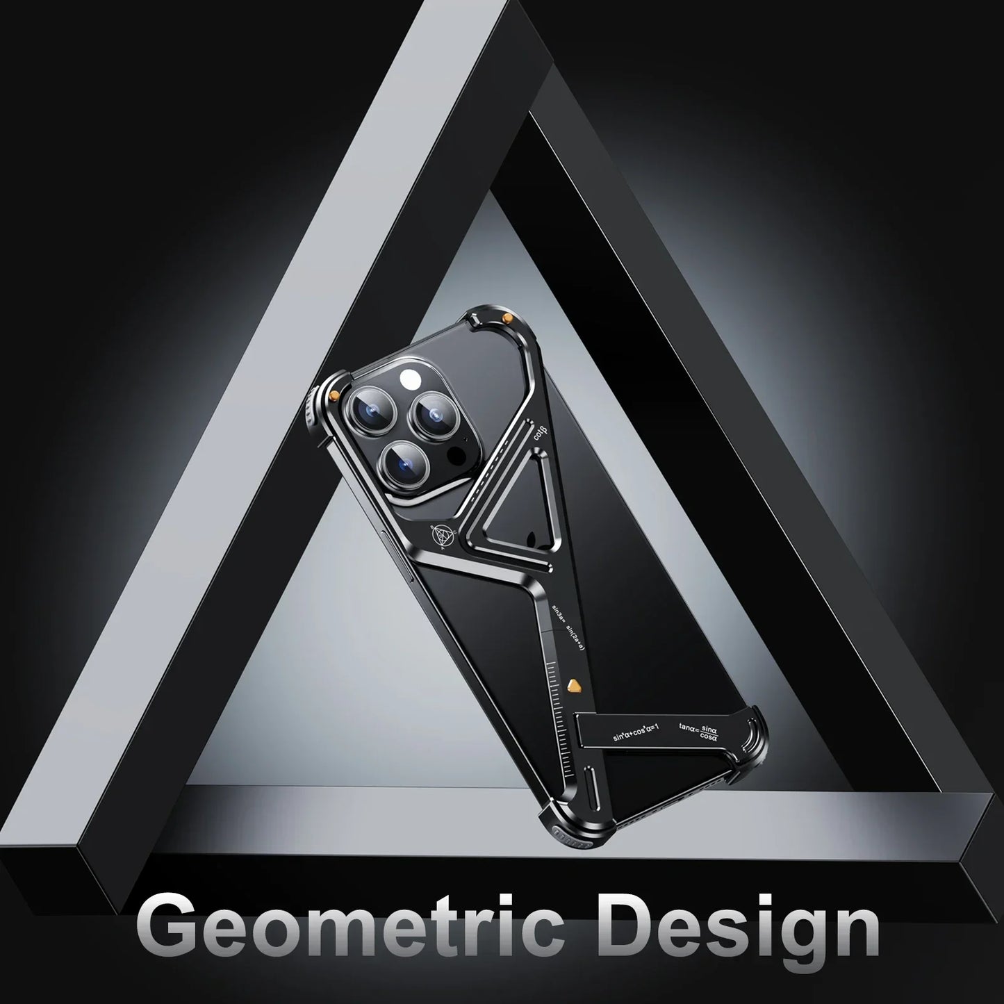 Apple iPhone 16 Pro Luxury Geometric Style Aluminum Frameless Metal Case with Kickstand - Black