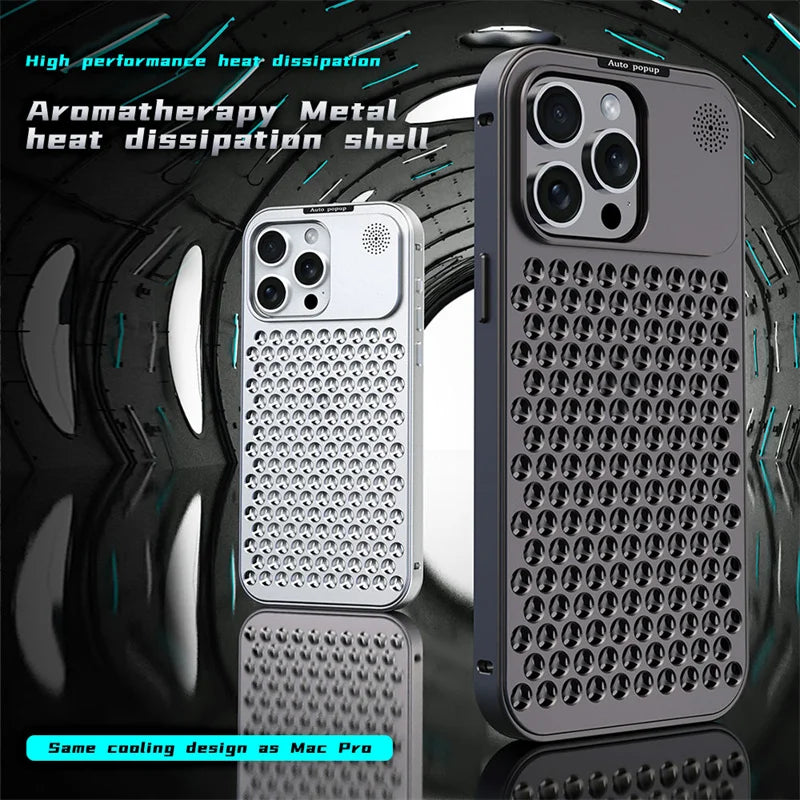 iPhone 15 Pro Metal Heat Dissipation Pure Aluminium Cooling Case with Aroma - Black