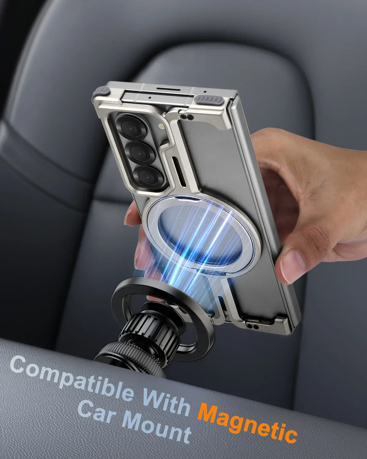 Samsung Galaxy Z Fold 6 Frameless T Shape Metal Bumper Case with Magnetic Ring Stand
