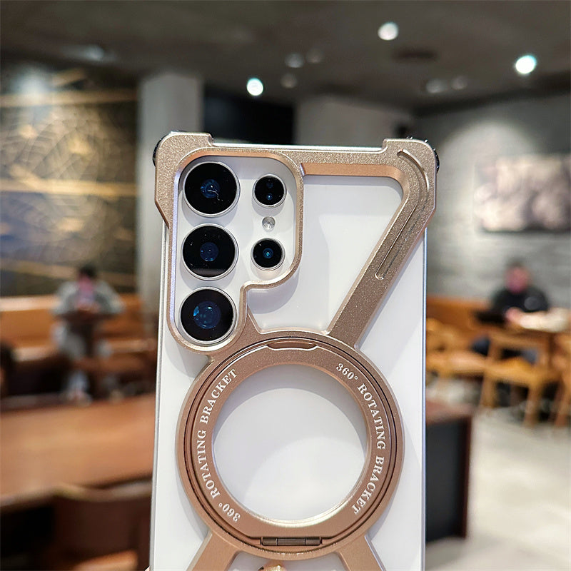Samsung Galaxy S25 Ultra Frameless Metal Bumper Case with Magsafe & 360° Rotatable Ring & Kickstand - Titanium