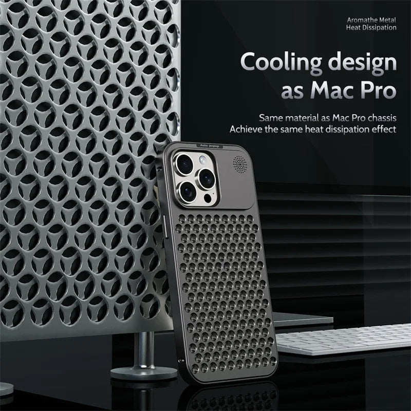 iPhone 15 Pro Metal Heat Dissipation Pure Aluminium Cooling Case with Aroma - Black