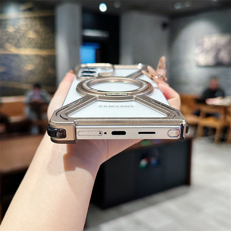 Samsung Galaxy S25 Ultra Frameless Metal Bumper Case with Magsafe & 360° Rotatable Ring & Kickstand - Titanium