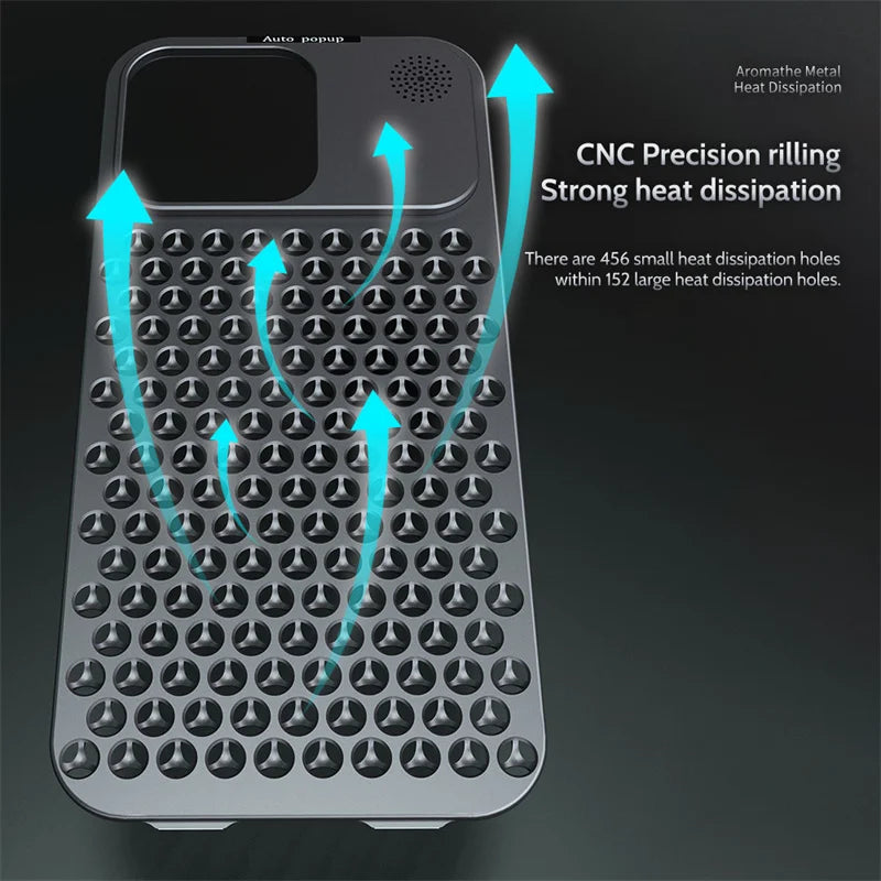 iPhone 15 Pro Metal Heat Dissipation Pure Aluminium Cooling Case with Aroma - Black