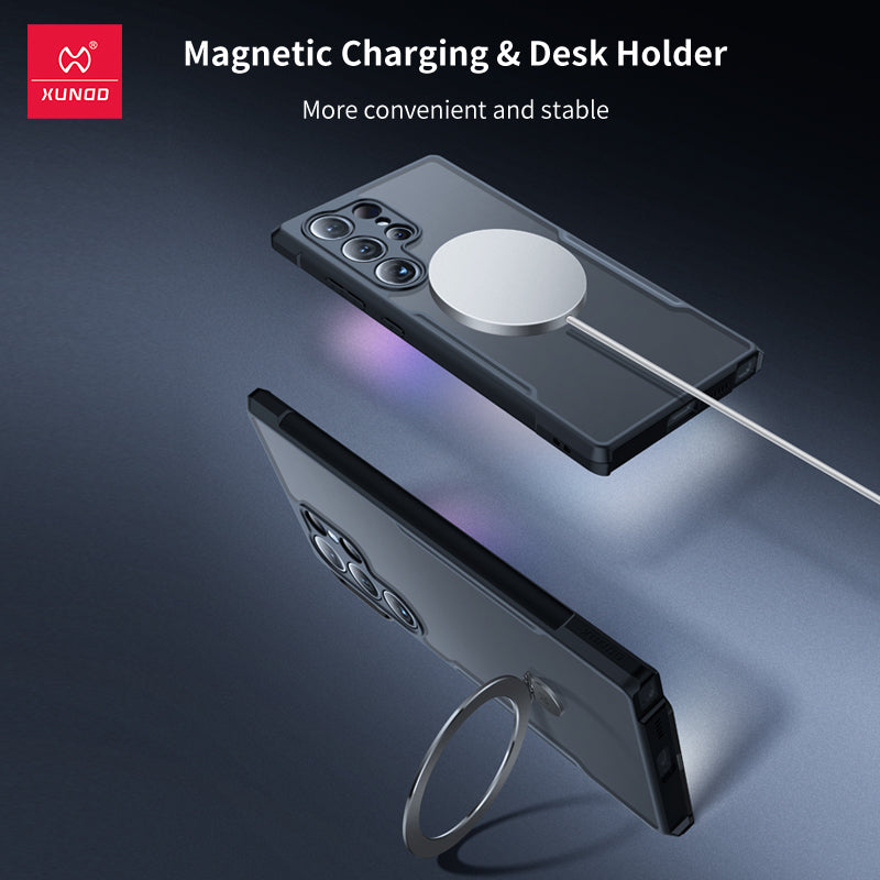 Samsung Galaxy S25 Ultra Stable Magnet Effect Multi-layer Lens Protection Magnetic Holder Case with Built-in Airbag