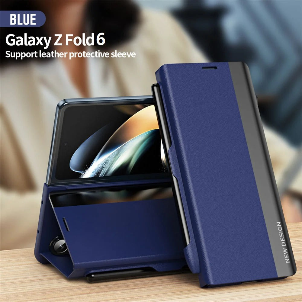 Samsung Galaxy Z Fold 6 Leather Flip Case With Stylus & S Pen Holder