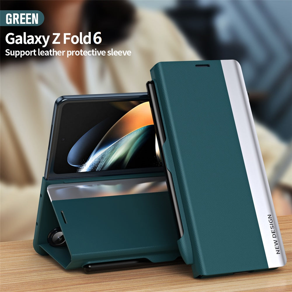 Samsung Galaxy Z Fold 6 Leather Flip Case With Stylus & S Pen Holder