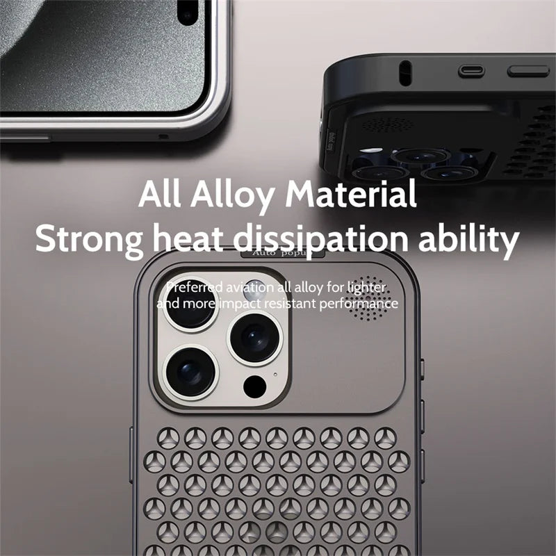 iPhone 15 Pro Metal Heat Dissipation Pure Aluminium Cooling Case with Aroma - Black
