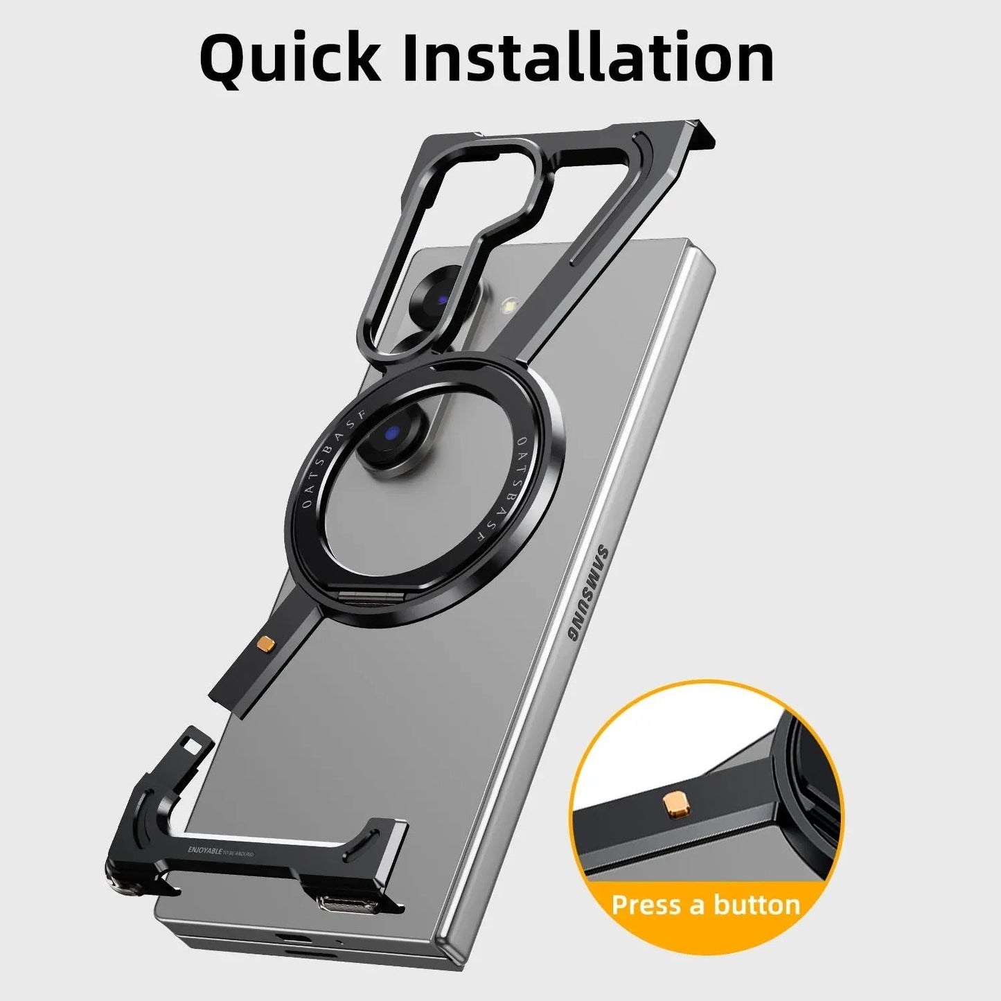 Samsung Galaxy Z Fold 6 Frameless Z Shape Metal Case with Built-in Magsafe & 360° Rotation Ring