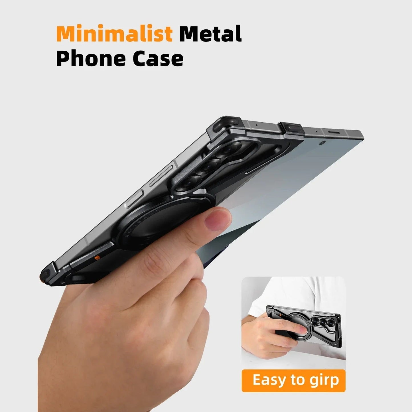 Samsung Galaxy Z Fold 6 Frameless Z Shape Metal Case with Built-in Magsafe & 360° Rotation Ring