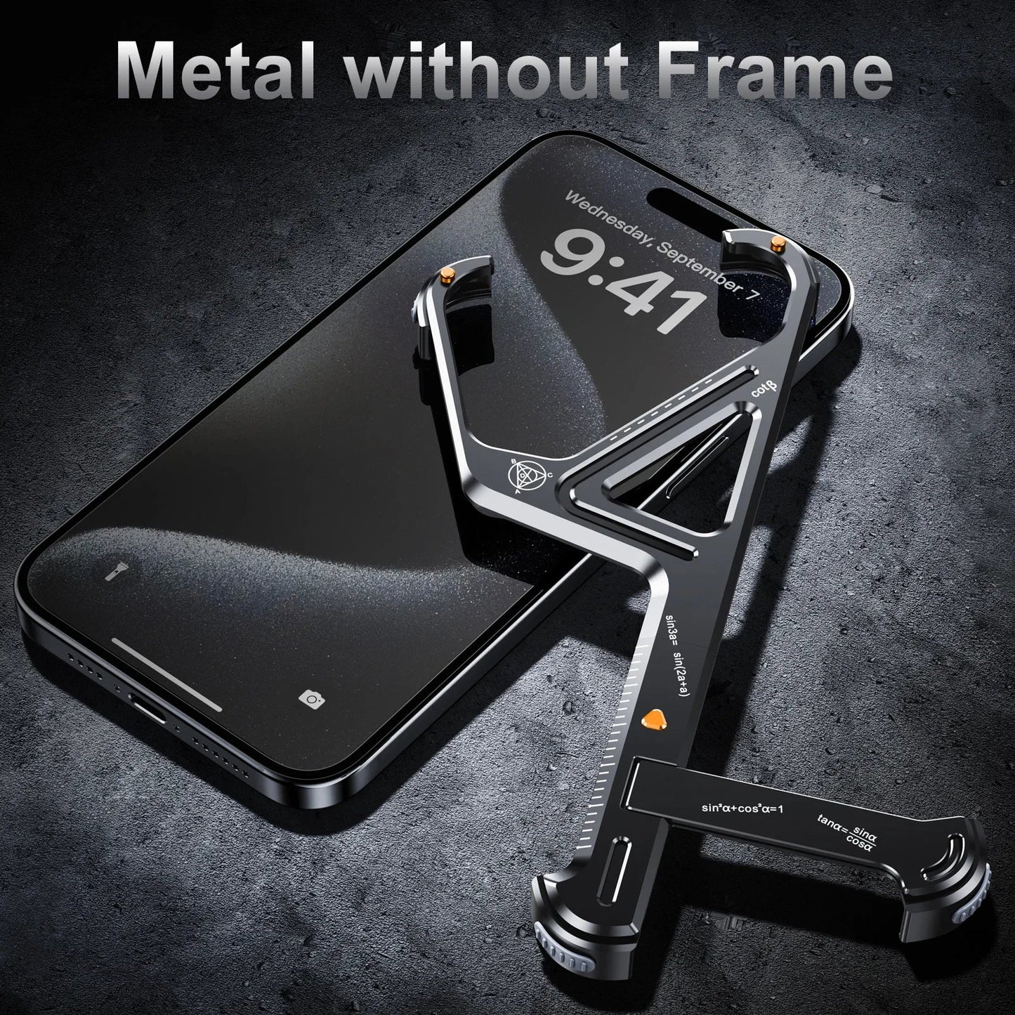 Apple iPhone 16 Pro Luxury Geometric Style Aluminum Frameless Metal Case with Kickstand - Black