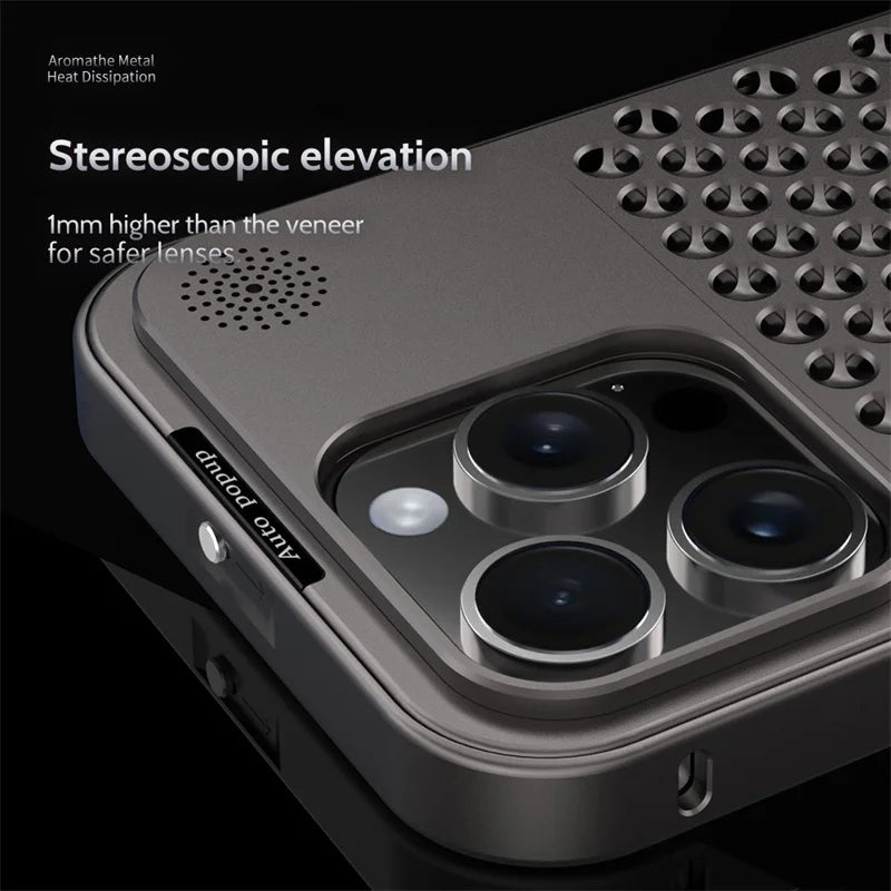 iPhone 15 Pro Metal Heat Dissipation Pure Aluminium Cooling Case with Aroma - Black