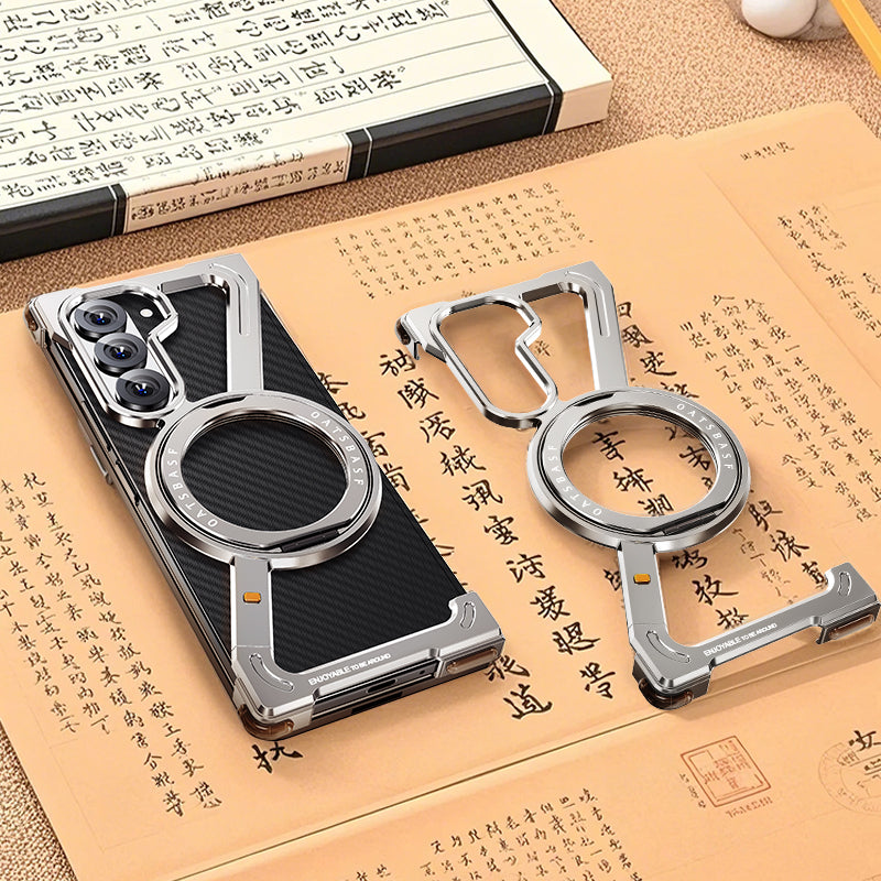 Samsung Galaxy Z Fold 6 Frameless Z Shape Metal Case with Built-in Magsafe & 360° Rotation Ring