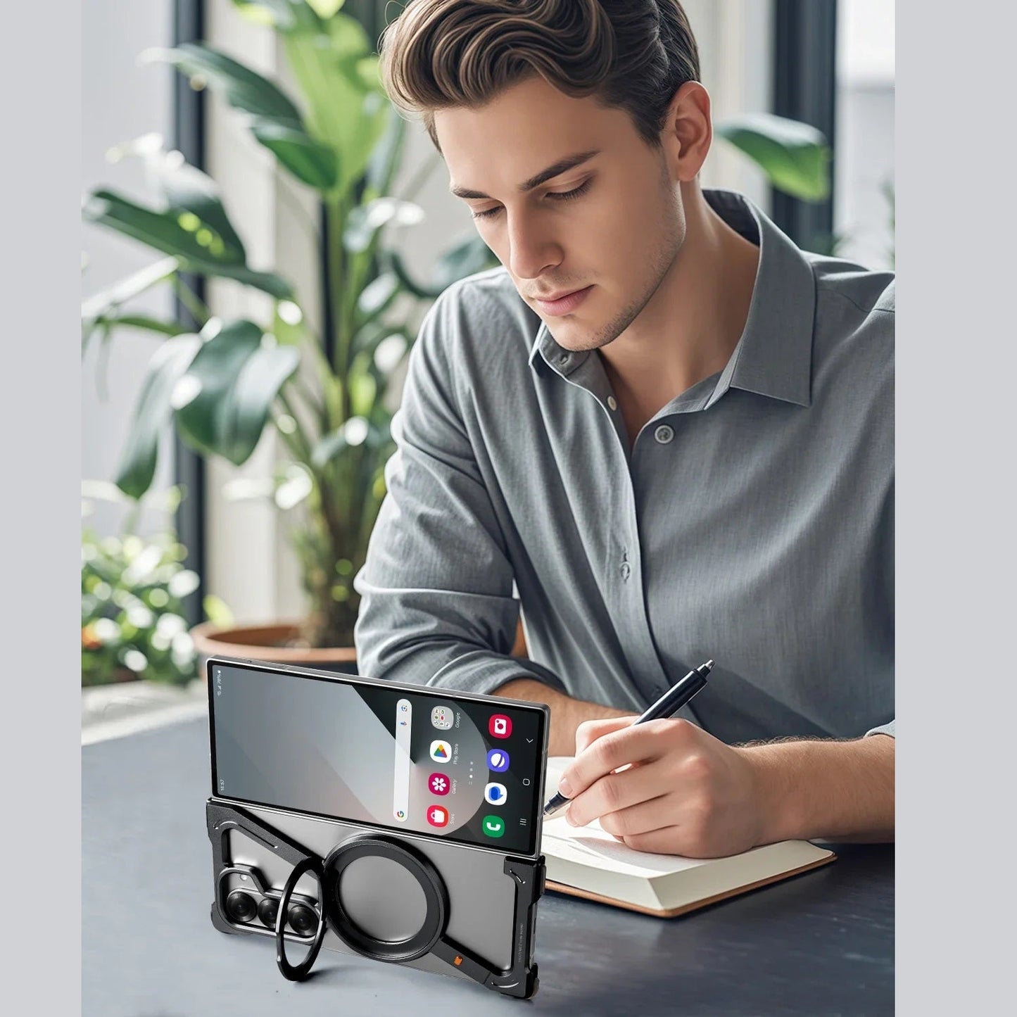 Samsung Galaxy Z Fold 6 Frameless Z Shape Metal Case with Built-in Magsafe & 360° Rotation Ring