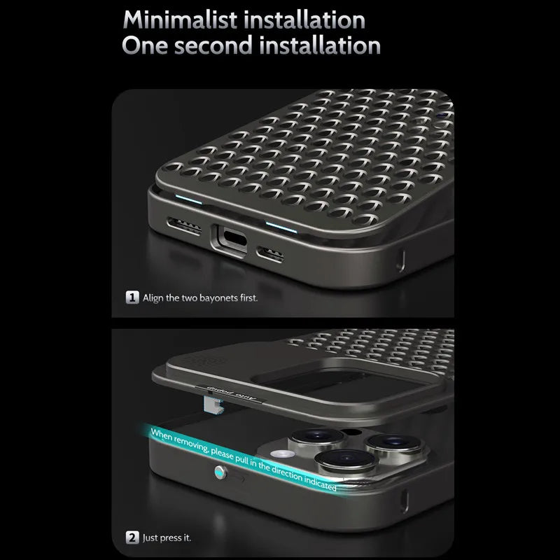 iPhone 15 Pro Metal Heat Dissipation Pure Aluminium Cooling Case with Aroma - Black