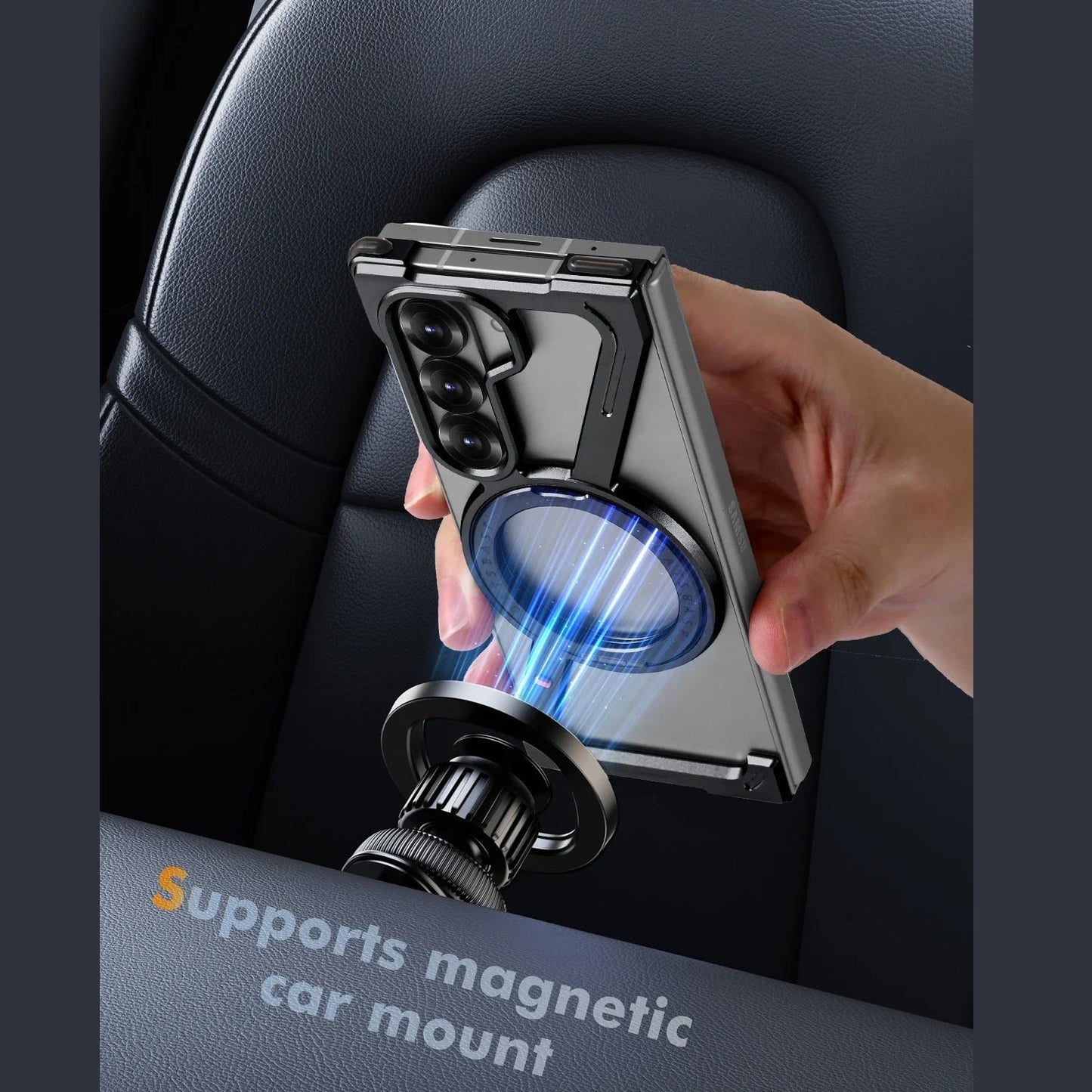 Samsung Galaxy Z Fold 6 Frameless Z Shape Metal Case with Built-in Magsafe & 360° Rotation Ring
