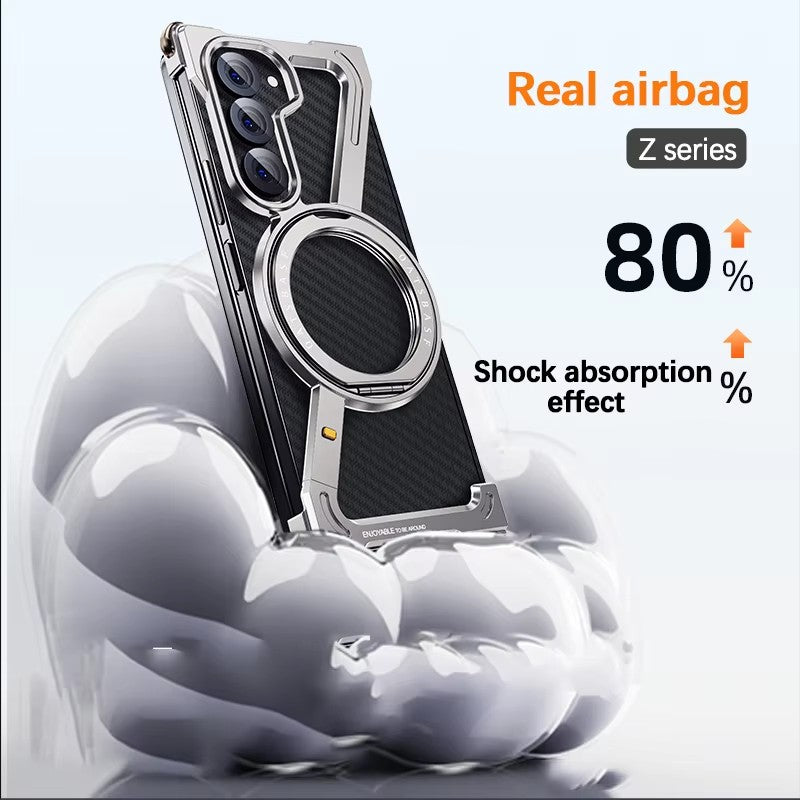 Samsung Galaxy Z Fold 6 Frameless Z Shape Metal Case with Built-in Magsafe & 360° Rotation Ring