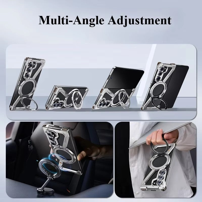 Samsung Galaxy Z Fold 6 Frameless Z Shape Metal Case with Built-in Magsafe & 360° Rotation Ring