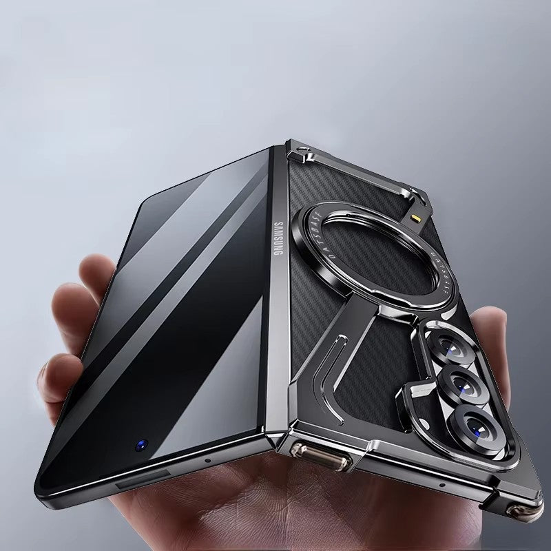 Samsung Galaxy Z Fold 6 Frameless Z Shape Metal Case with Built-in Magsafe & 360° Rotation Ring