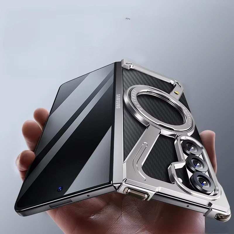 Samsung Galaxy Z Fold 6 Frameless Z Shape Metal Case with Built-in Magsafe & 360° Rotation Ring