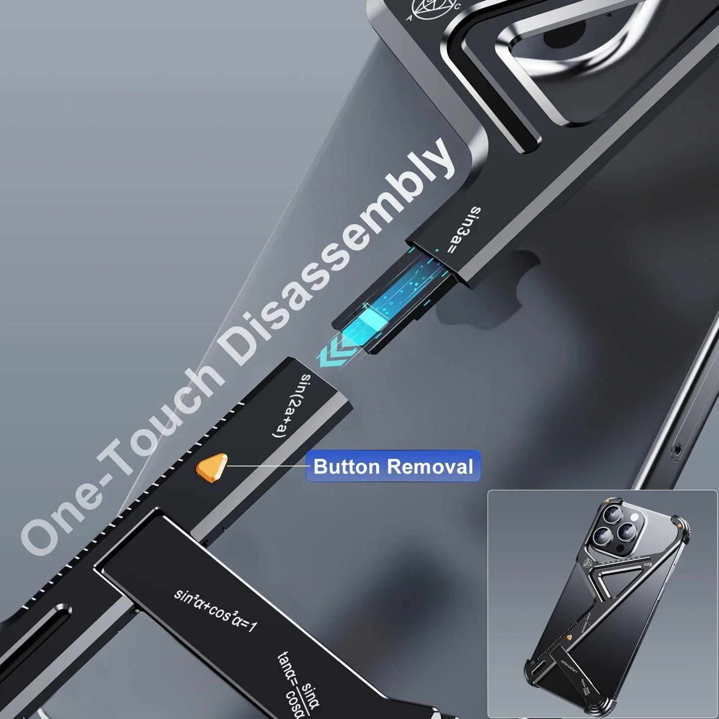 Apple iPhone 16 Pro Luxury Geometric Style Aluminum Frameless Metal Case with Kickstand - Black