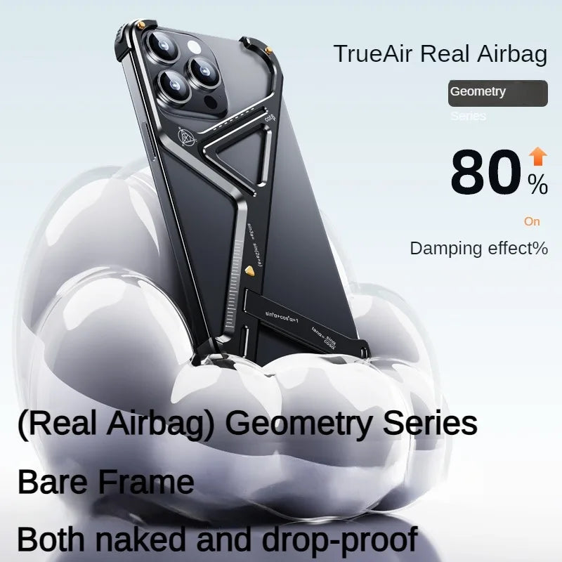 Apple iPhone 16 Pro Luxury Geometric Style Aluminum Frameless Metal Case with Kickstand - Black