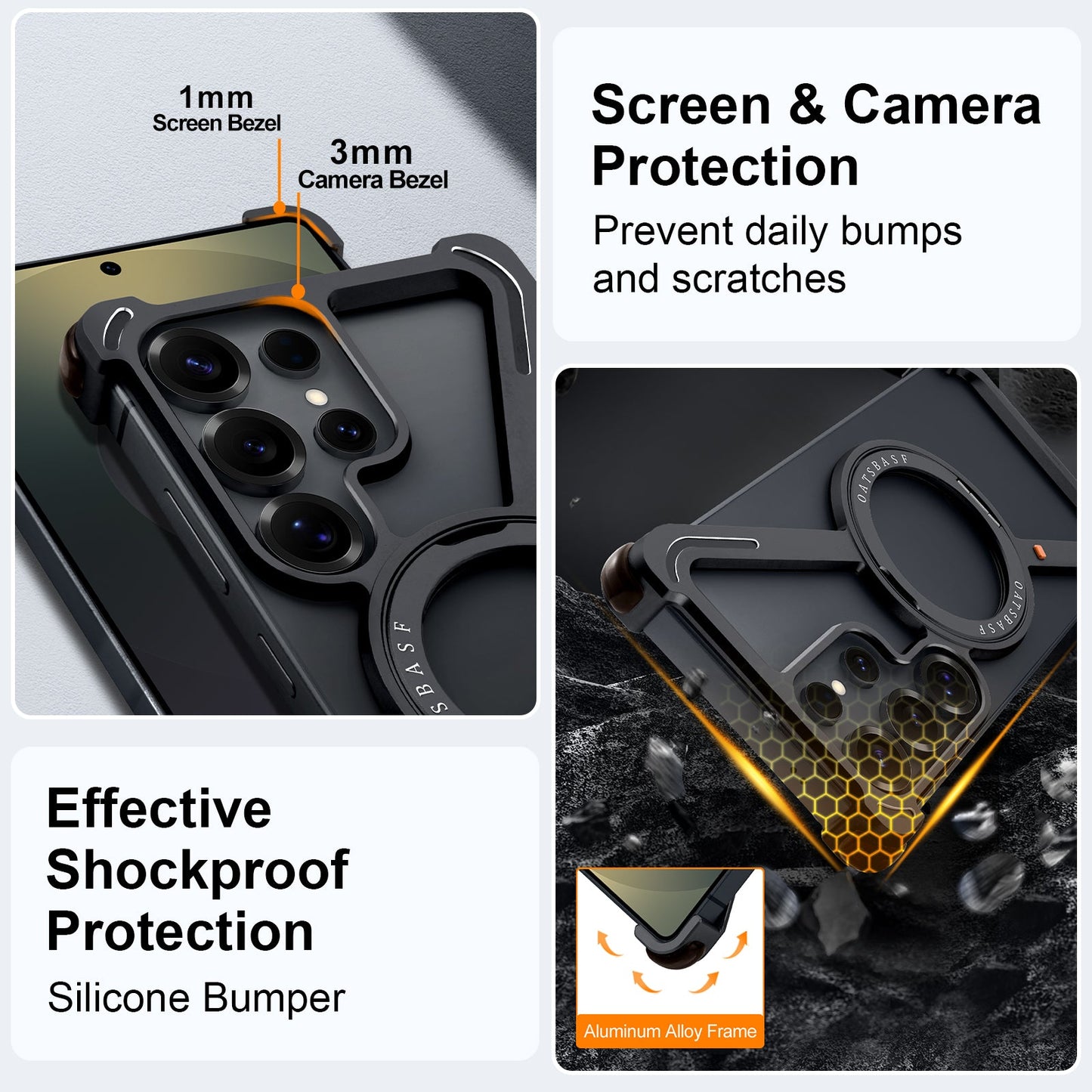 Samsung Galaxy S25 Ultra Z Shape Metal Bumper Case with Magsafe & 360° Rotatable Kickstand - Black