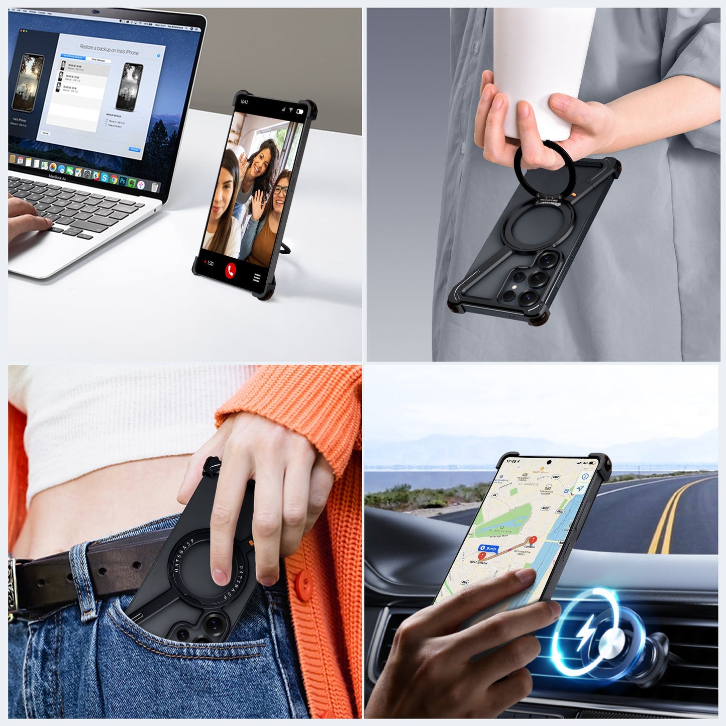 Samsung Galaxy S25 Ultra Z Shape Metal Bumper Case with Magsafe & 360° Rotatable Kickstand - Black