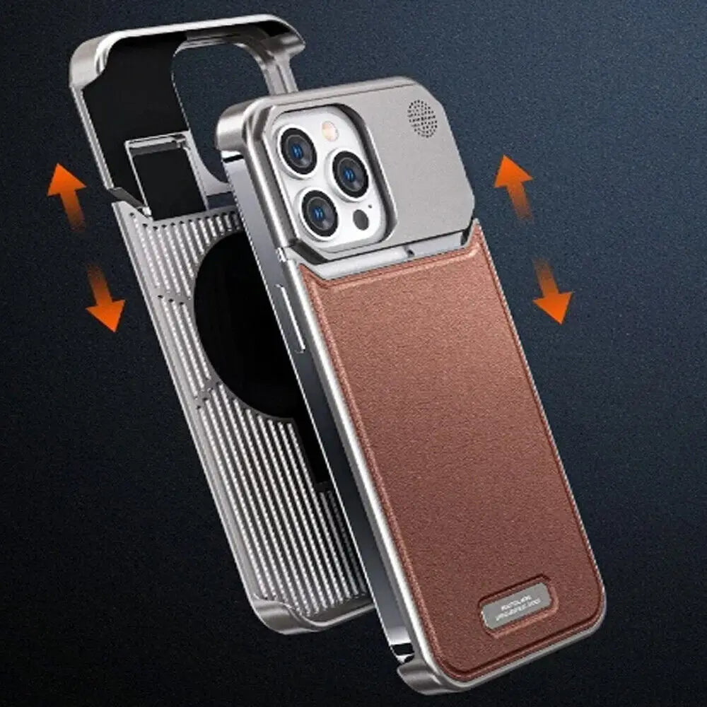 iPhone 16 Pro Max Aero Flex Frameless Aluminum & Leather Case with Fragrance Aroma - Brown