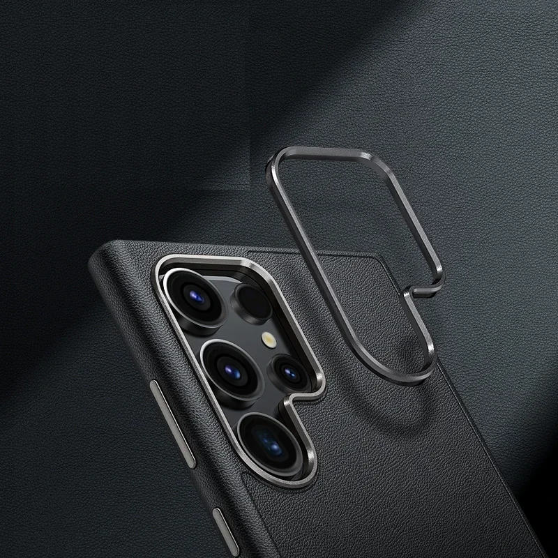 Samsung Galaxy S25 Ultra Vegan Leather Protection Case with Metal Camera Bumper - Gray