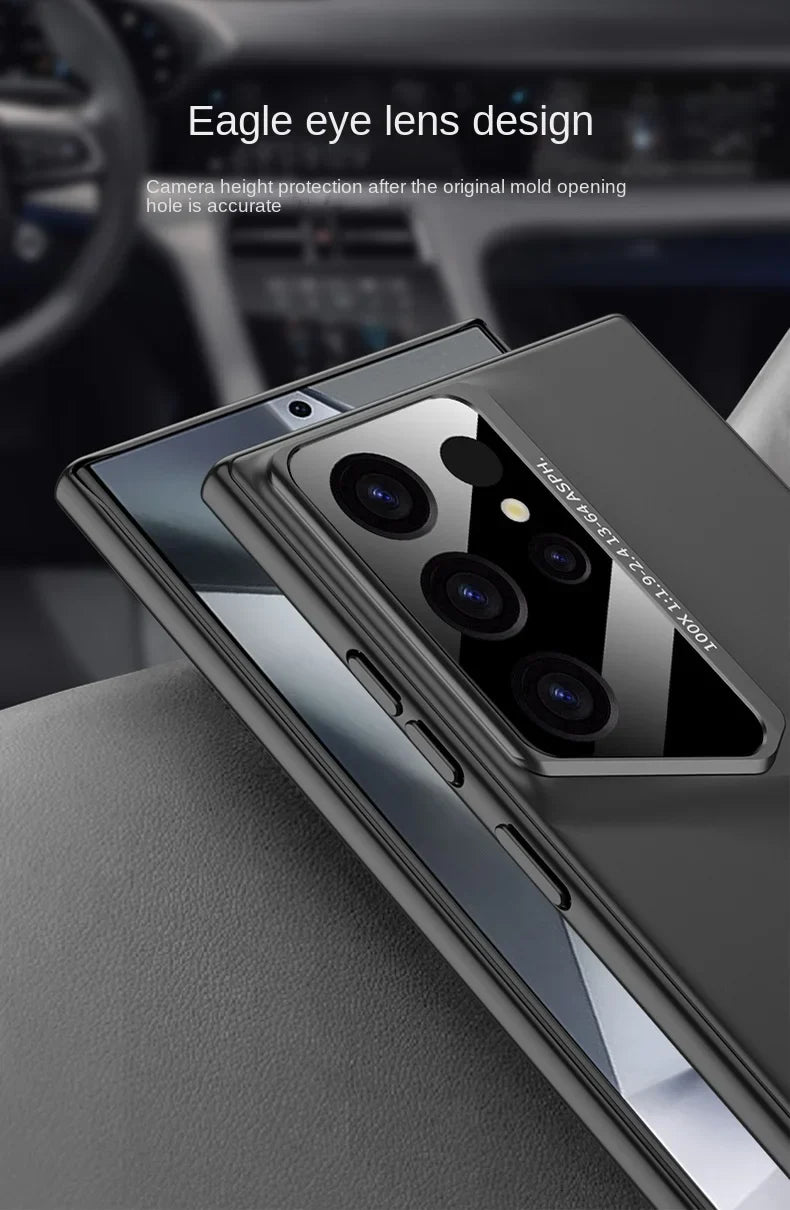 Samsung Galaxt S23 Ultra Super Blade Luxury Slim Car Case with Camera Glass Finish - Black