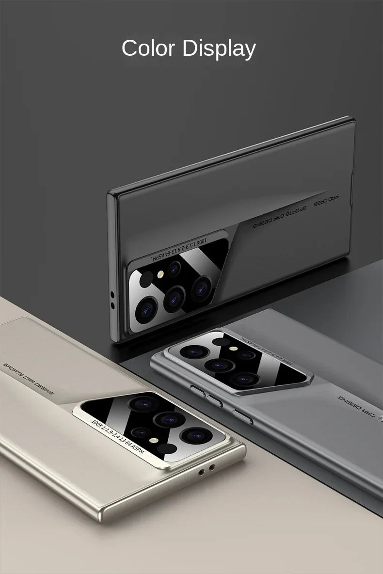 Samsung Galaxt S23 Ultra Super Blade Luxury Slim Car Case with Camera Glass Finish - Gold
