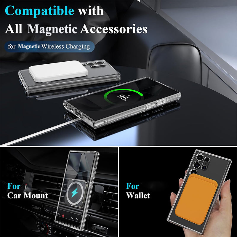 Samsung Galaxy S25 Ultra Magsafe Clear Shockproof Case with Metal Kickstand Holder - Clear