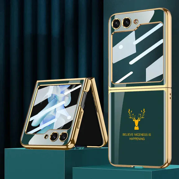 Samsung Galaxy Z Flip 6 Deer Pattern Glass Case - Green