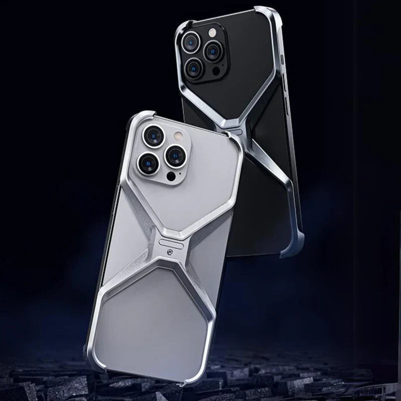 iPhone 16 Pro Max Metal Alloy X Shape Bumper Case - Gray