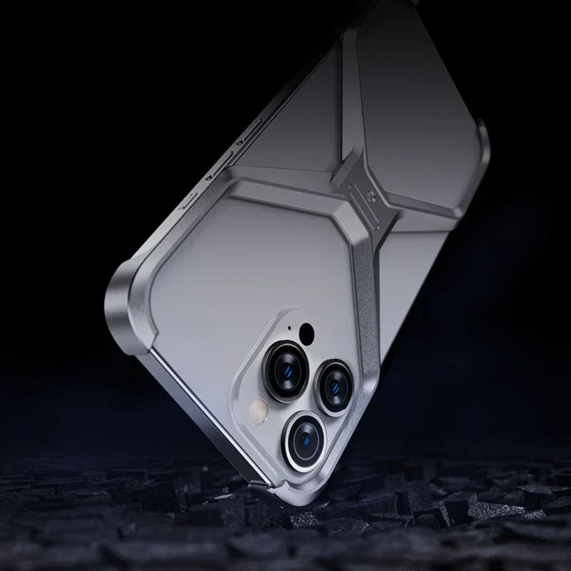 iPhone 16 Pro Max Metal Alloy X Shape Bumper Case - Gray