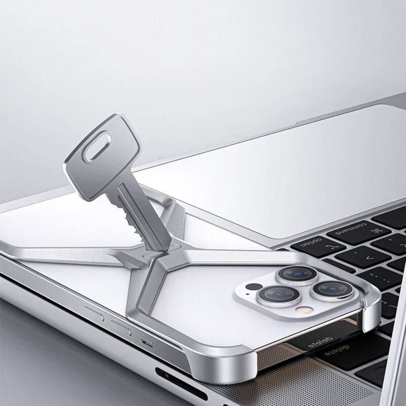 iPhone 16 Pro Max Metal Alloy X Shape Bumper Case - Gray