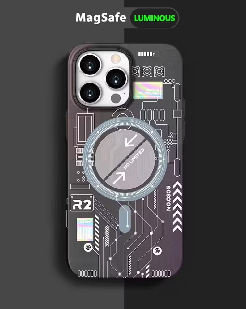 iPhone 15 Pro Max Radium Glow Futuristic Tech Design Magsafe Case - Black