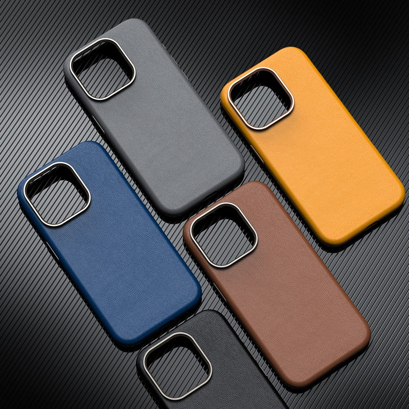 iPhone 15 Pro Genuine Leather Case Luxury Business Style Back Cover Case-Blue