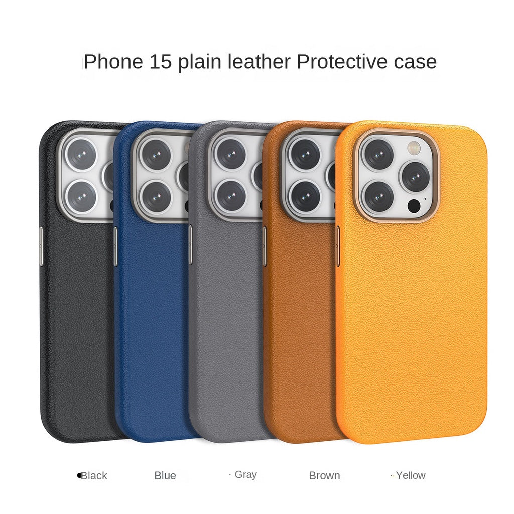 iPhone 15 Pro Genuine Leather Case Luxury Business Style Back Cover Case-Gray