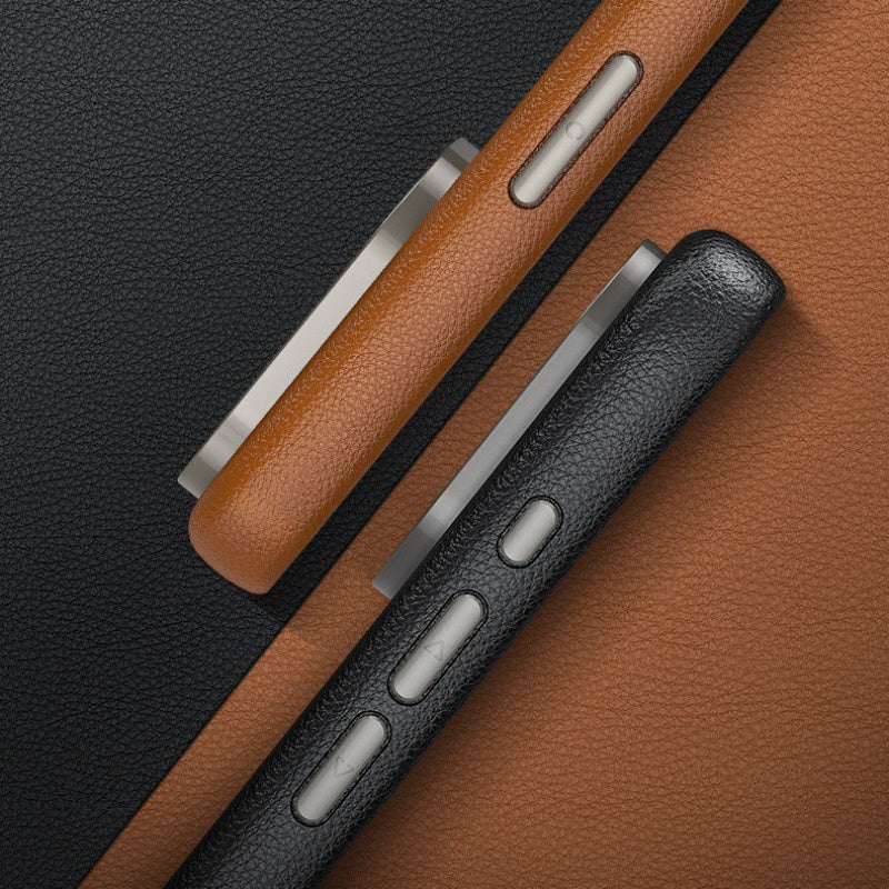 iPhone 15 Pro Genuine Leather Case Luxury Business Style Back Cover Case-Black