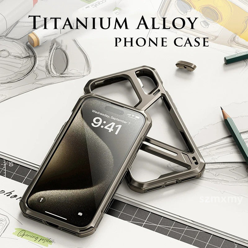 iPhone 15 Pro Titanium Alloy Mechanical Armor Hollow Heat Dissipation Shockproof Case - Titanium