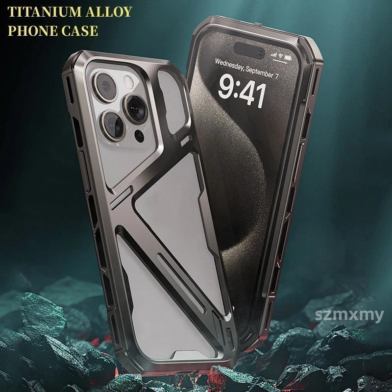 iPhone 15 Pro Titanium Alloy Mechanical Armor Hollow Heat Dissipation Shockproof Case - Titanium
