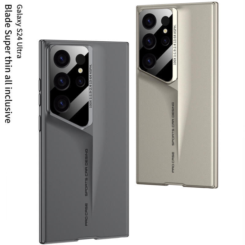Samsung Galaxt S23 Ultra Super Blade Luxury Slim Car Case with Camera Glass Finish - Gray