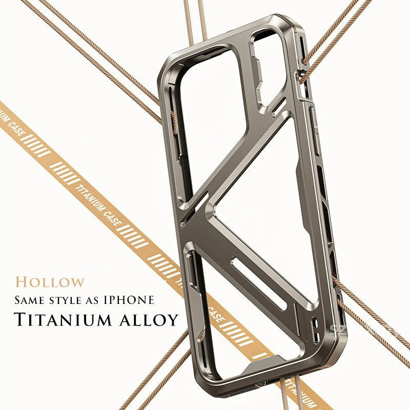 iPhone 15 Pro Titanium Alloy Mechanical Armor Hollow Heat Dissipation Shockproof Case - Titanium
