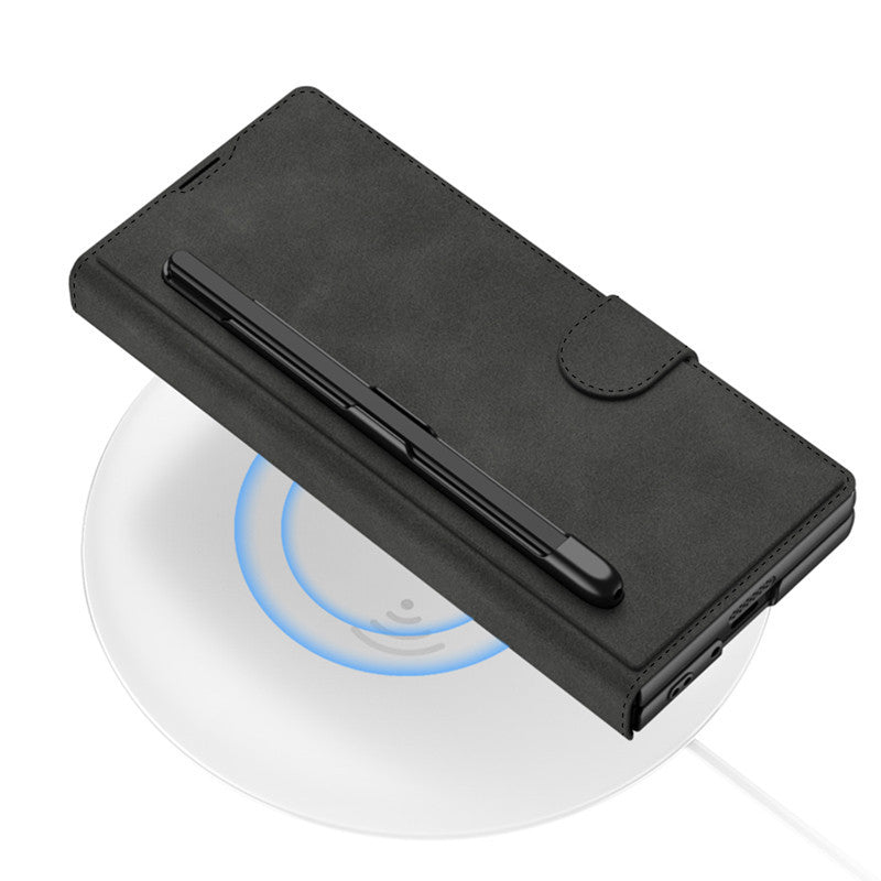 Samsung Z Fold 6 Leather Flip Wallet Card Holder Case With Glass Protector & S Pen Slot